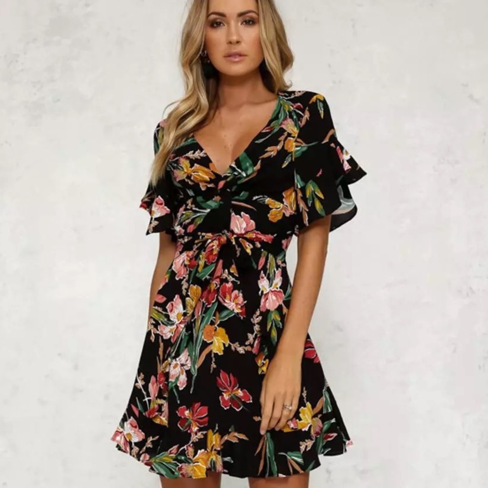 Black floral multicolored summer ruffled dress - Picture 2 of 8
